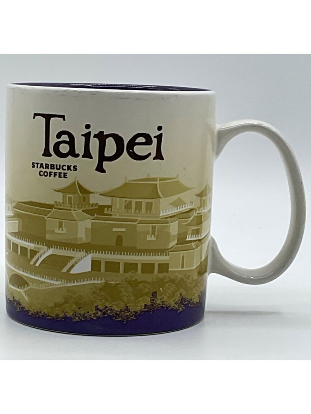 Starbucks Coffee Collector Series Taipei City Mug White Purple Beige 16 oz 2009